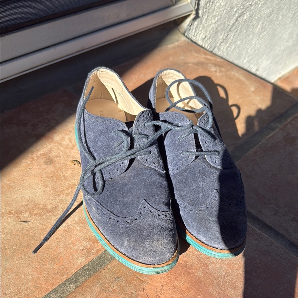 Cole Haan Navy Suede Oxfords with Teal Sole